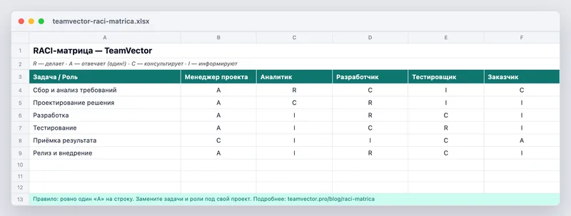 Шаблон RACI-матрицы — вид файла